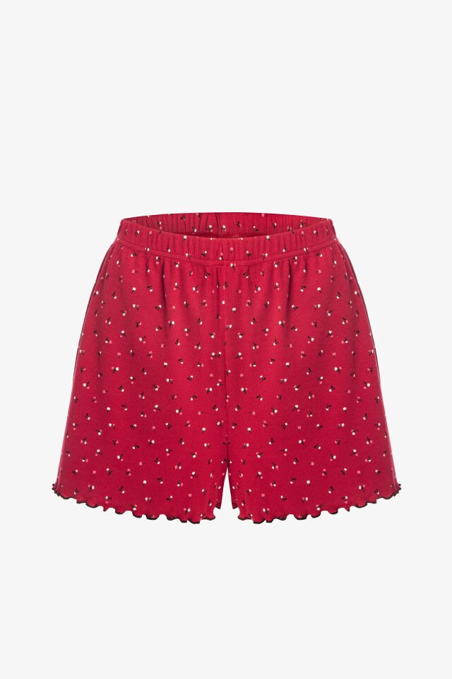 Kadın İnce Askılı Fiyonklu Pamuklu Şortlu Pijama Takımı XL - Bordo