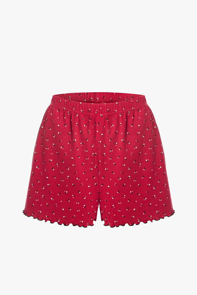 Kadın İnce Askılı Fiyonklu Pamuklu Şortlu Pijama Takımı XL - Bordo