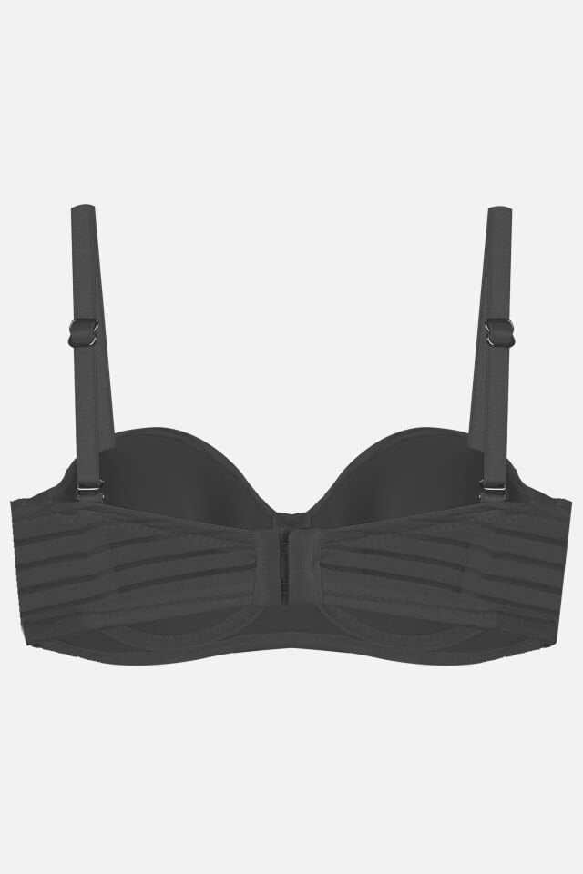 2'Lİ PAKET - Kadın Dolgusuz Transparan Çizgili Toparlayıcı Straplez Sütyen Siyah-Ekru - 95B