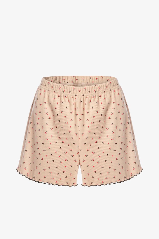 Kadın İnce Askılı Fiyonklu Pamuklu Şortlu Pijama Takımı L - Krem