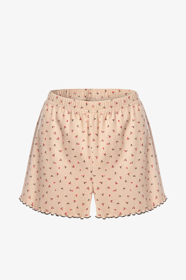 Kadın İnce Askılı Fiyonklu Pamuklu Şortlu Pijama Takımı XL - Krem