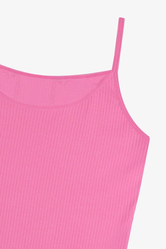 Kadın Pamuklu Likralı Fitilli İp Askılı Atlet 5161-7pembe - S/M - 5161-7pembe - S/M