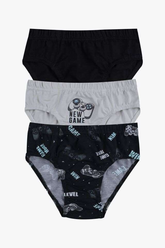 Erkek Çocuk 3'lü Sevimli Dinazor Baskılı Slip 3050-17 - 9-12 Yaş