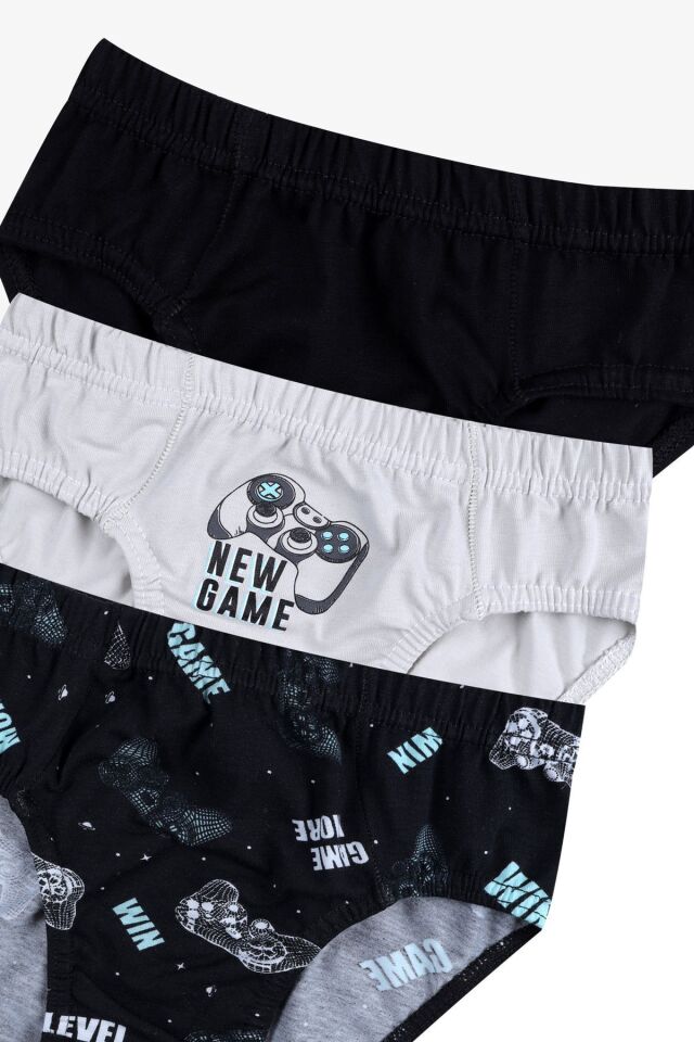 Erkek Çocuk 3'lü Sevimli Dinazor Baskılı Slip 3050-17 - 9-12 Yaş