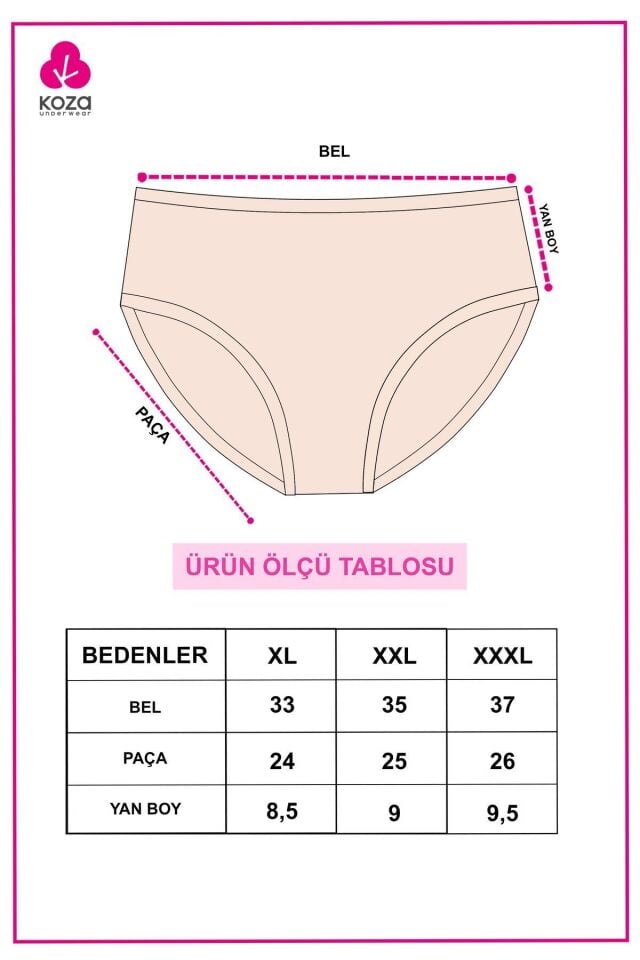 3'lü Desenli Pamuklu Yüksek Bel Bato 2060-305 - XL - 2060-305 - XL