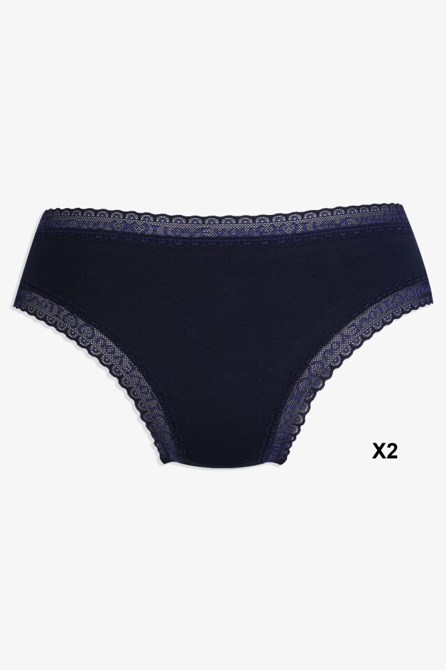 Kadın 6'lı Dantel Detaylı Pamuklu Külot Siyah - Beyaz - XL/2XL