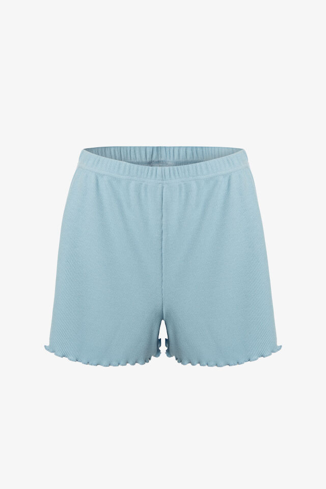 Kadın İnce Askılı Dantelli Fiyonklu Pamuklu Şortlu Pijama Takımı XL - Mavi