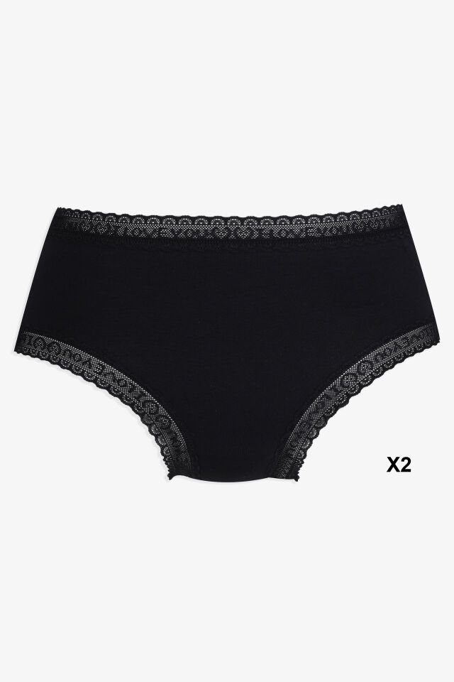 Kadın 6'lı Dantel Detaylı Pamuklu Külot Lacivert - Beyaz - XL/2XL