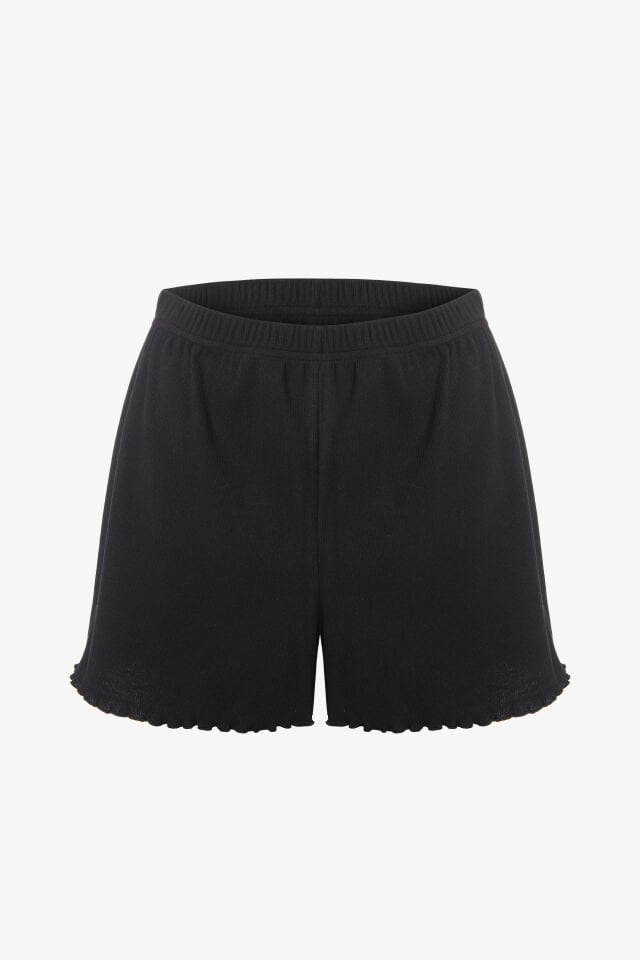 Kadın İnce Askılı Dantelli Fiyonklu Pamuklu Şortlu Pijama Takımı L - Siyah