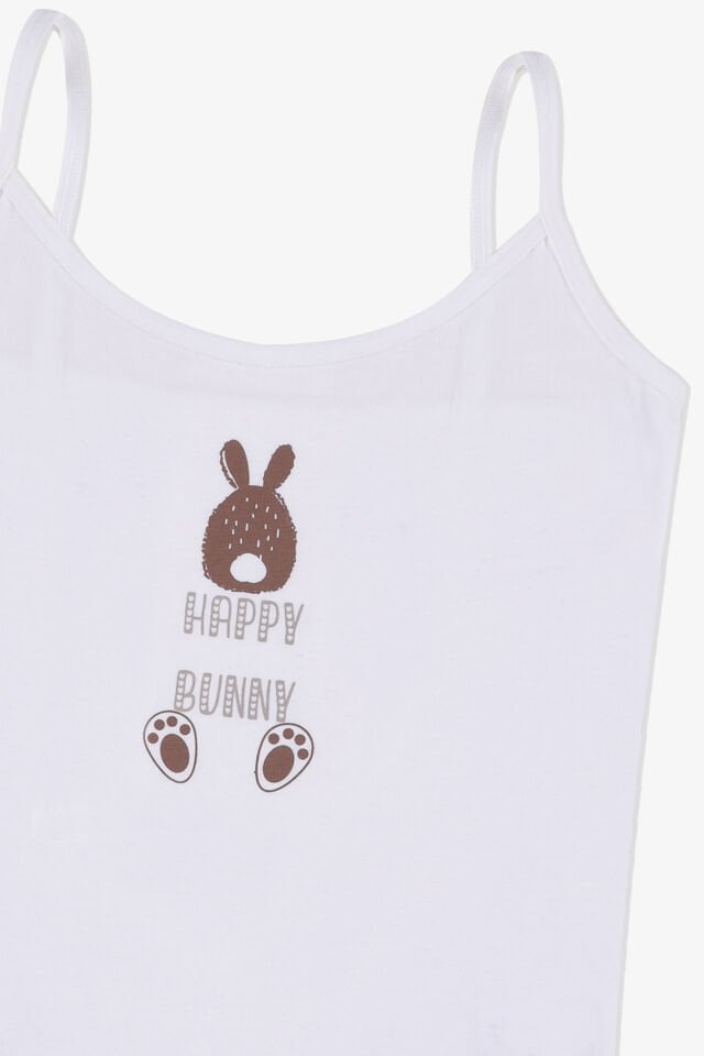 Kız Çocuk Tavşan Baskılı Pamuklu Atlet Boxer Takım Kahverengi -  Ekru - 7-9 Yaş