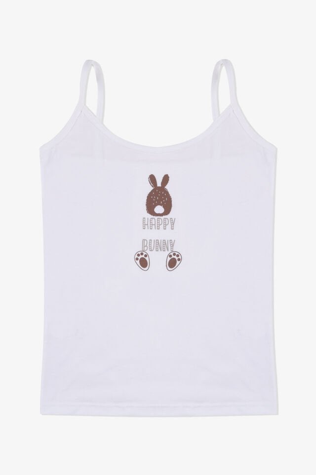 Kız Çocuk Tavşan Baskılı Pamuklu Atlet Boxer Takım Kahverengi -  Ekru - 9-11 Yaş