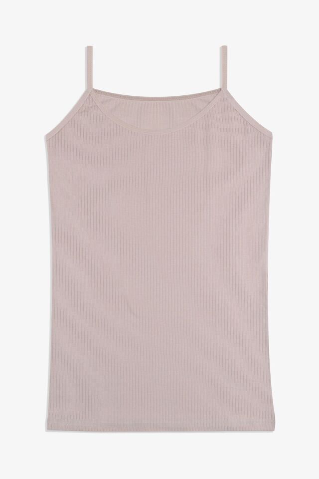 Kadın Pamuklu Likralı Fitilli İp Askılı Atlet 5161-12Bej - L/XL - 5161-12Bej - L/XL