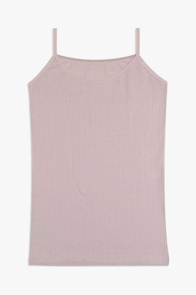 Kadın Pamuklu Likralı Fitilli İp Askılı Atlet 5161-12Bej - S/M - 5161-12Bej - S/M