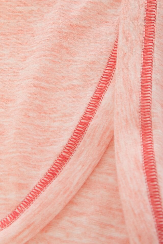 Kadın Yandan Yırtmaç Detaylı Pembe Melanj Kısa Kollu Şort Takım L - Pembe