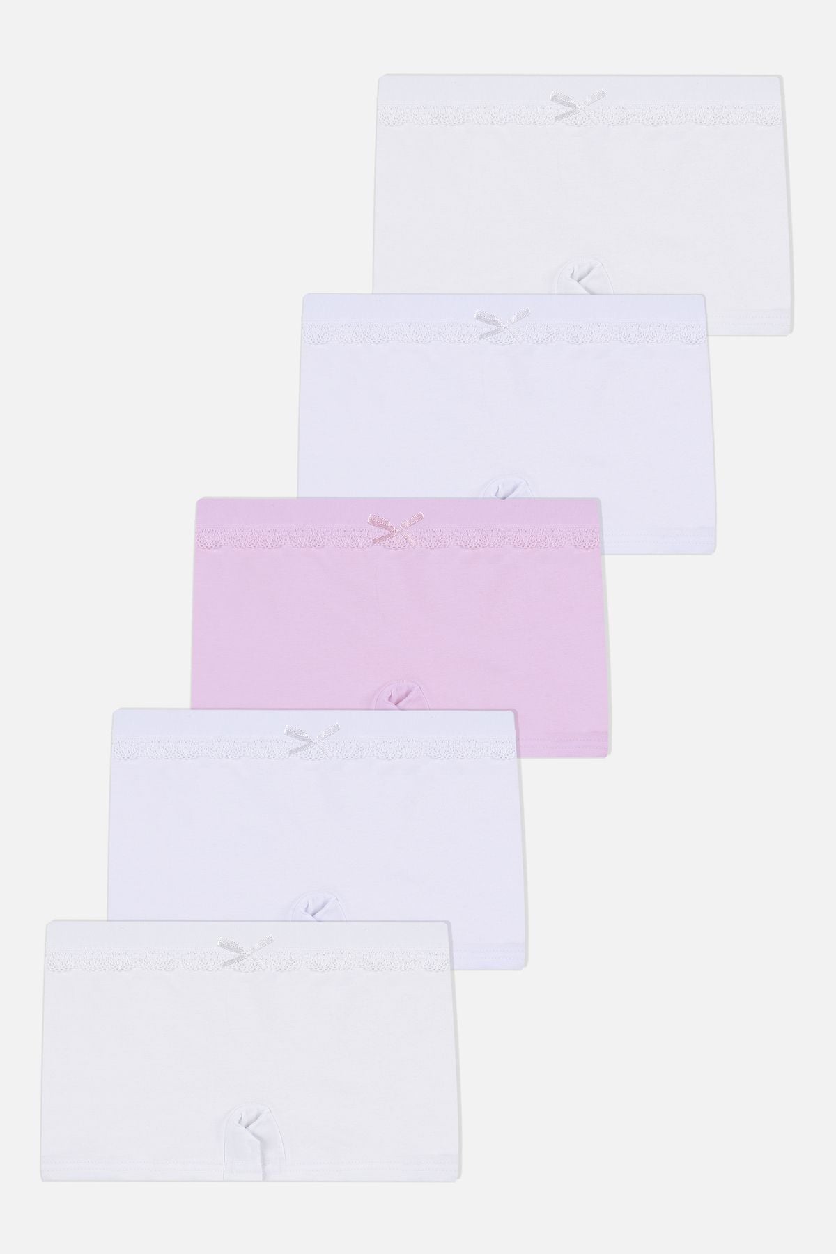 Kız Çocuk 5'li Pamuklu Dantel Detaylı Boxer Ekru1Pembe - 5-7 Yaş