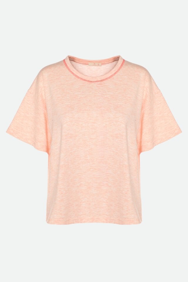 Kadın Yandan Yırtmaç Detaylı Pembe Melanj Kısa Kollu Şort Takım XL - Pembe