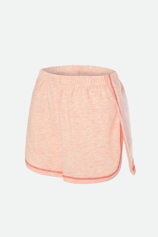 Kadın Yandan Yırtmaç Detaylı Pembe Melanj Kısa Kollu Şort Takım XL - Pembe