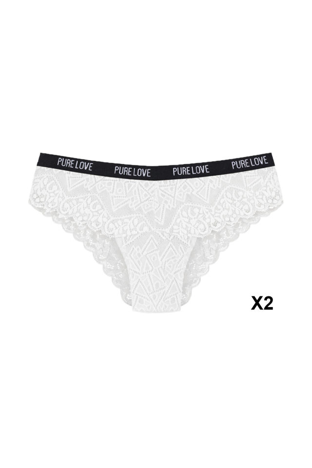 Kadın 6'lı Yazılı Lastikli Dantelli Fantezi Külot Yeşil - Ekru - M/L