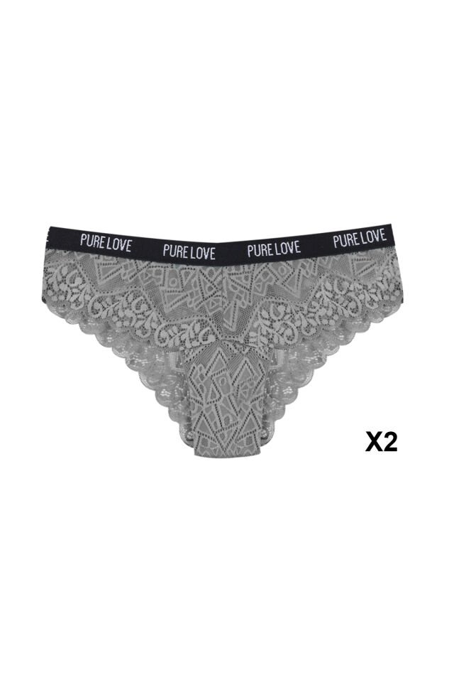 Kadın 6'lı Yazılı Lastikli Dantelli Fantezi Külot Yeşil - Ekru - M/L