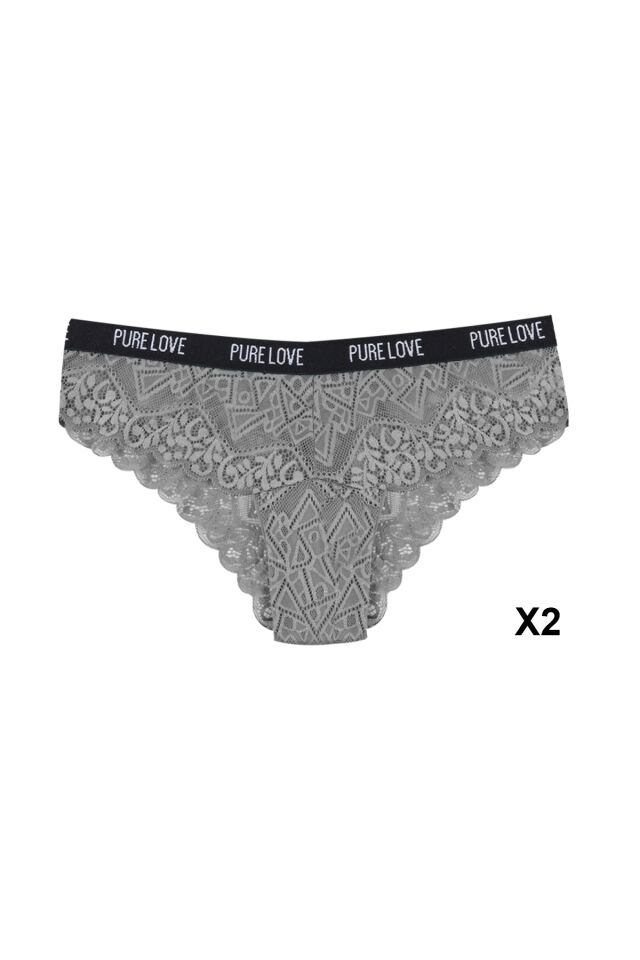 Kadın 6'lı Yazılı Lastikli Dantelli Fantezi Külot Yeşil - Ekru - M/L