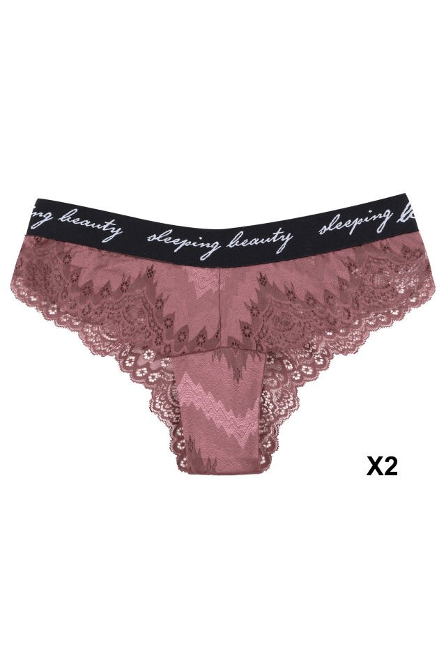 Kadın 6'lı Yazılı Lastikli Dantelli Fantezi Külot Siyah  -  Bordo - M/L