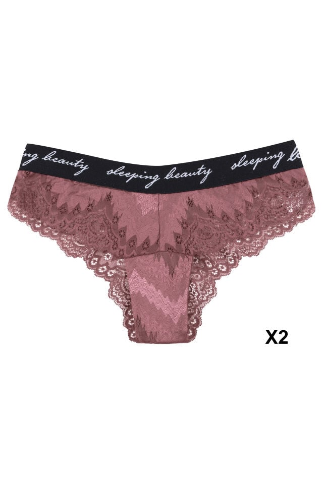 Kadın 6'lı Yazılı Lastikli Dantelli Fantezi Külot Siyah  -  Bordo - M/L