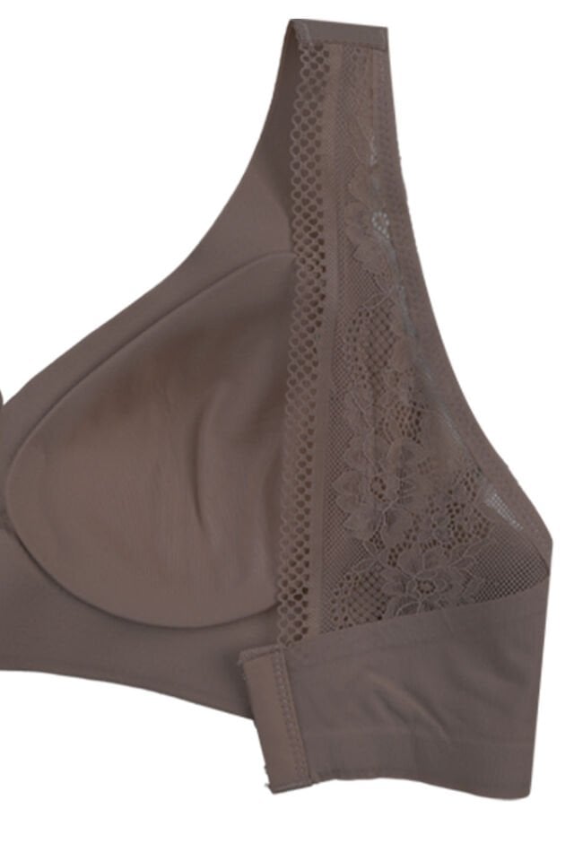 Balensiz Lazer Dilim Detaylı Sırt Dantelli Dikişsiz Sütyen Toprak - 90B
