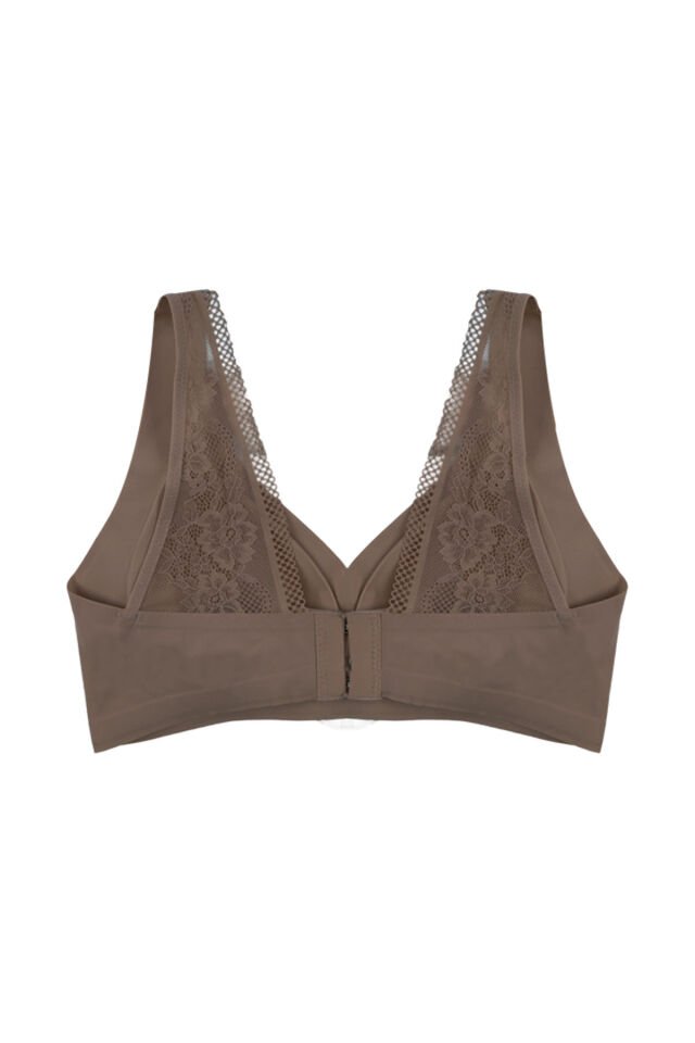Balensiz Lazer Dilim Detaylı Sırt Dantelli Dikişsiz Sütyen Toprak - 90B