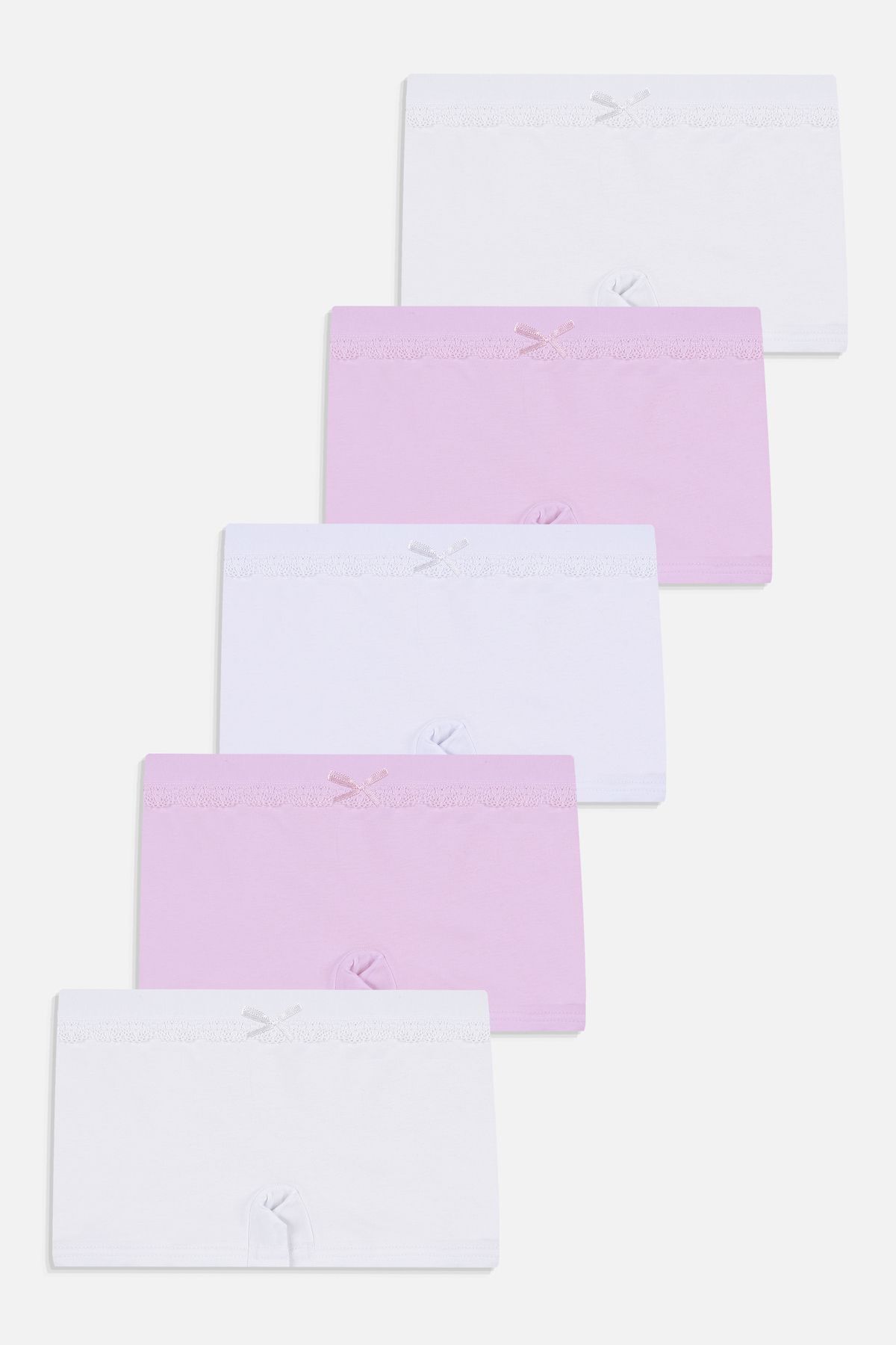 Kız Çocuk 5'li Pamuklu Dantel Detaylı Boxer Ekru2Pembe - 5-7 Yaş