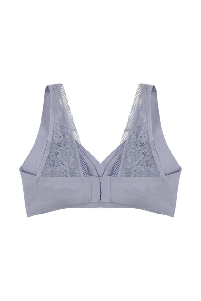 Balensiz Lazer Dilim Detaylı Sırt Dantelli Dikişsiz Sütyen Mavi - 85B