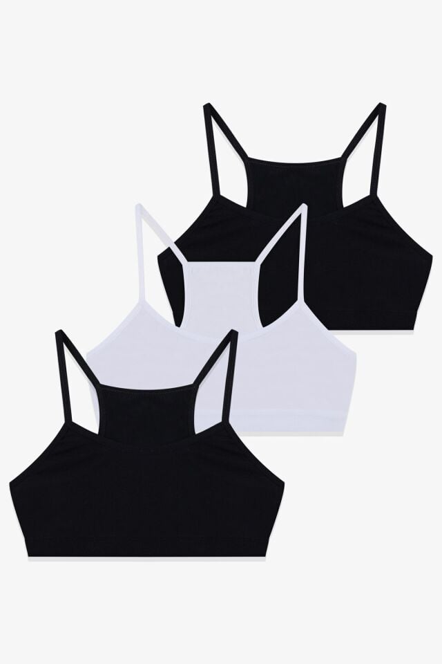 Kadın 3'lü Ince Askılı Yarım Büstiyer Siyahbeyazsiyah - L