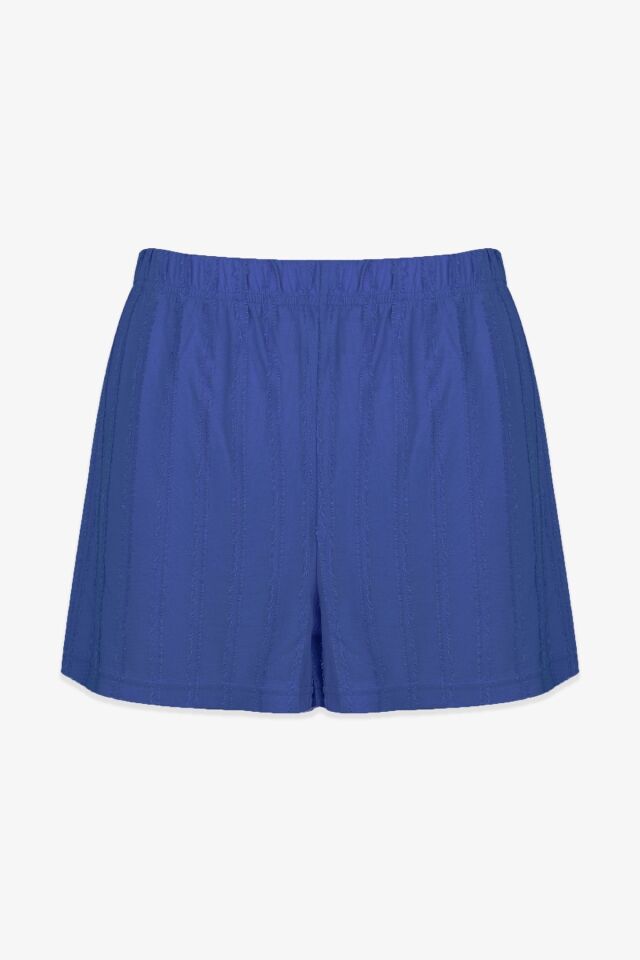 Kadın Saks Saçaklı Yarım Kollu Şortlu Takım KO70116 Saks - L - KO70116 Saks - L