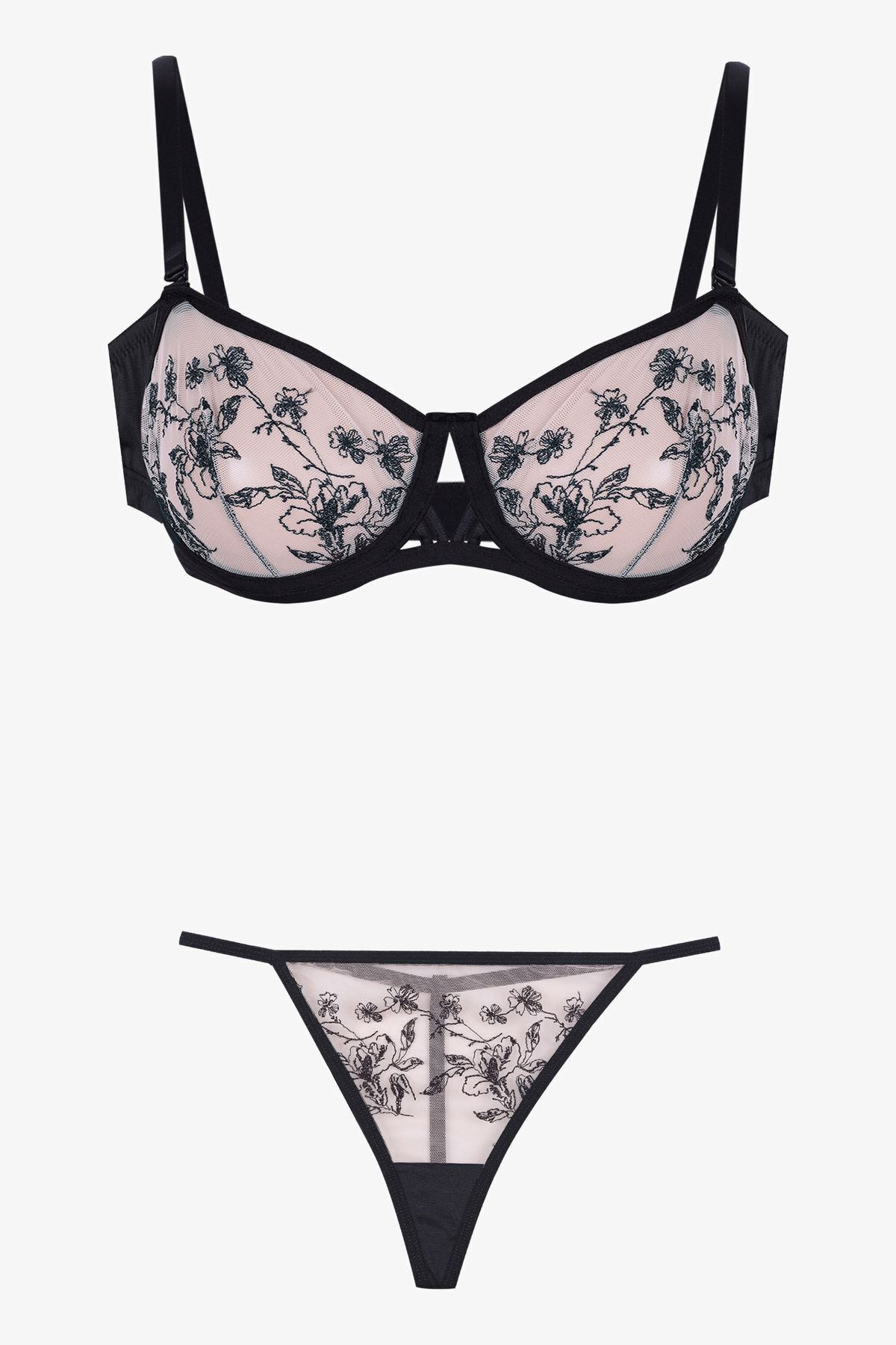 Kadın Siyah Brodeli Sütyen Takım Siyah - 80B