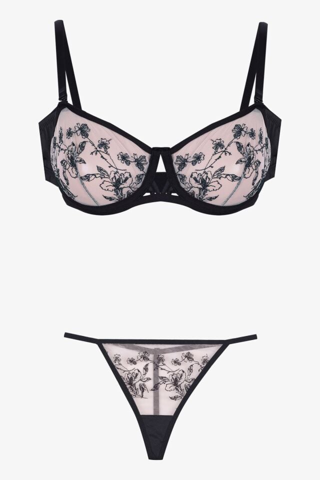 Kadın Siyah Brodeli Sütyen Takım Siyah - 80B