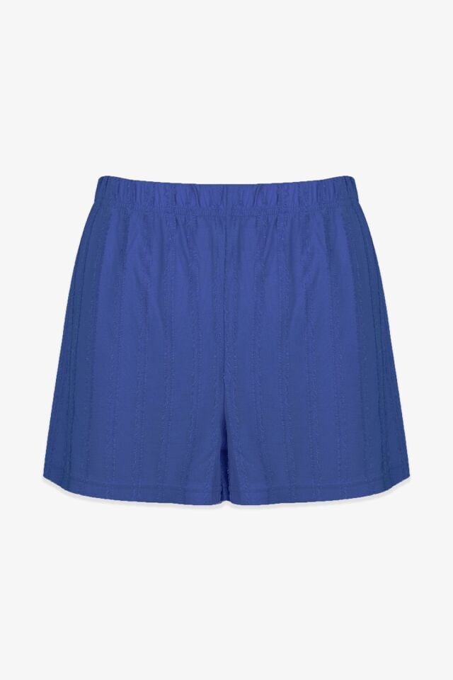 Kadın Saks Saçaklı Yarım Kollu Şortlu Takım KO70116 Saks - M - KO70116 Saks - M