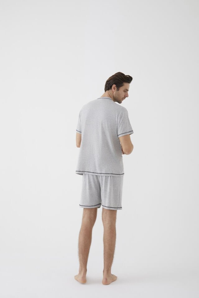 Erkek Gri Melanj Karyoka Dikişli Şortlu Pijama Takımı KO6305TS-1 Gri Melanj - XL
