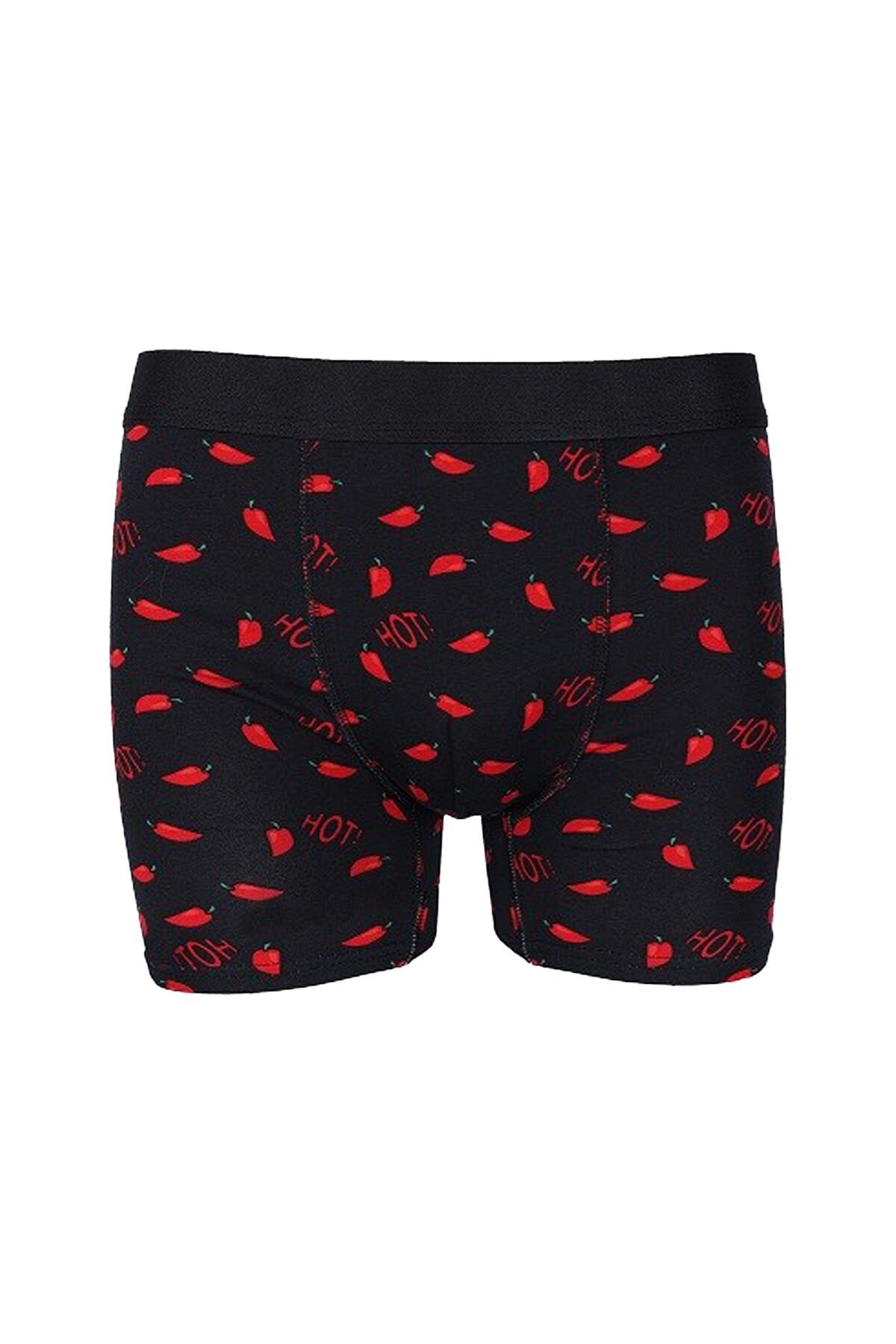 Erkek Tekli Desenli Pamuklu Boxer Siyah - Kırmızı - XL