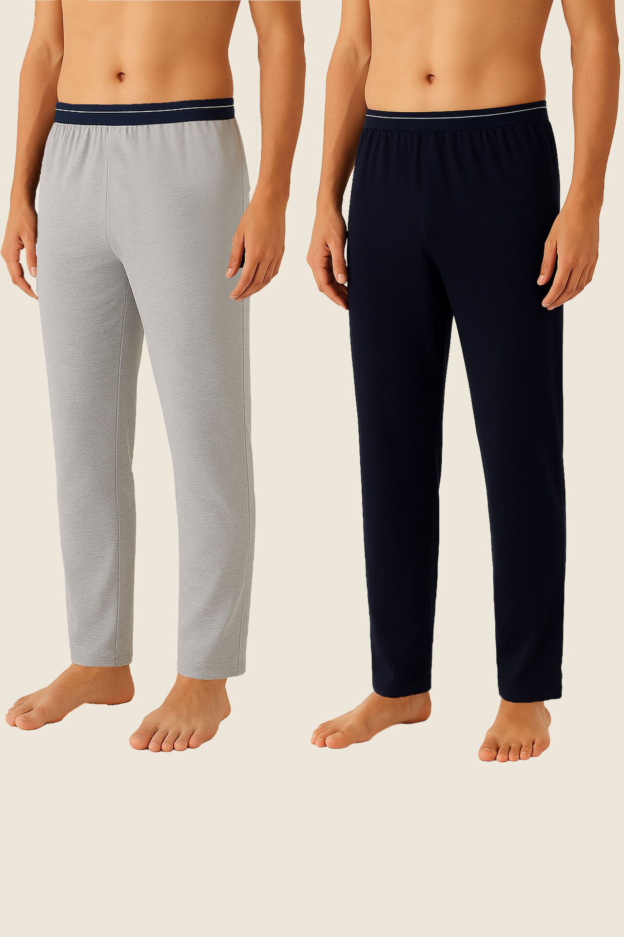 Erkek 2'li Ekonomik Lastikli Pijama Altı Gri - Lacivert - L