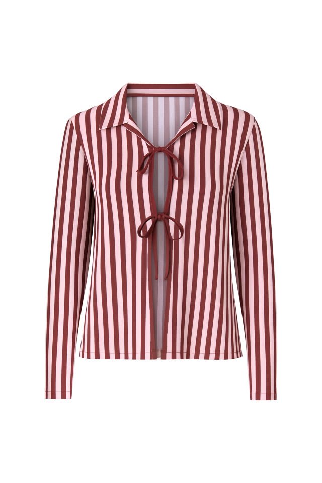 Sevgililer Günü Temalı 3'lü Çizgili Pamuklu Pijama Takımı