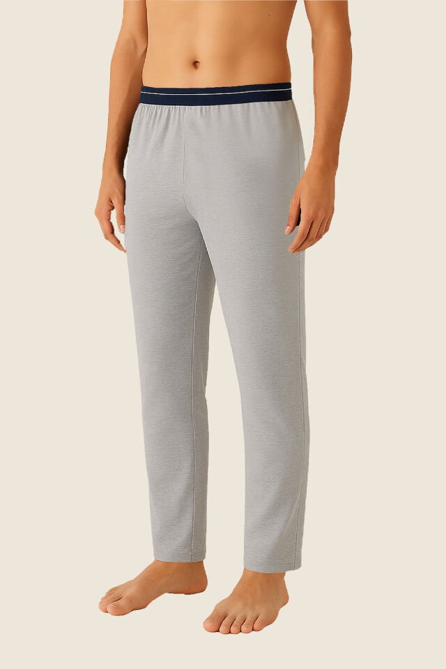 Erkek 2'li Ekonomik Lastikli Pijama Altı Gri - Lacivert - 2XL