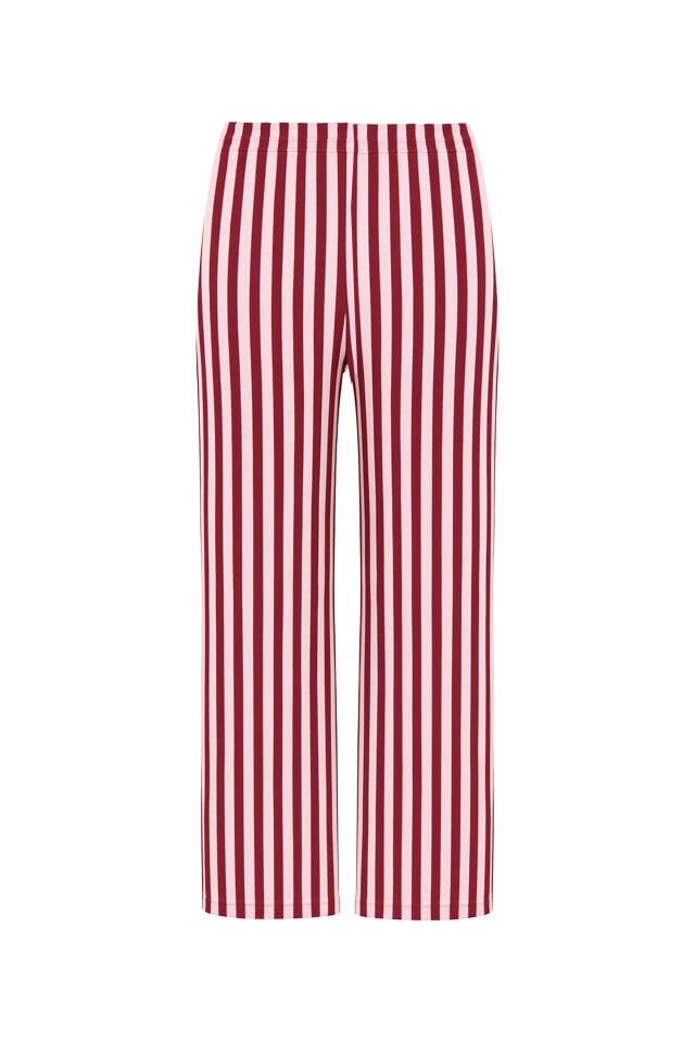 Sevgililer Günü Temalı 3'lü Çizgili Pamuklu Pijama Takımı Bordo - Pembe - XL