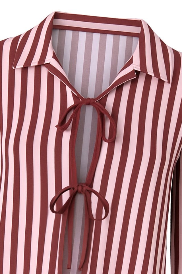 Sevgililer Günü Temalı 3'lü Çizgili Pamuklu Pijama Takımı Bordo - Pembe - XL