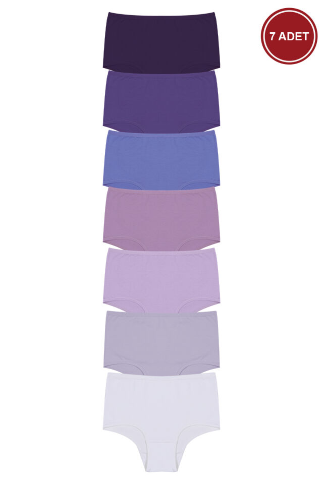 Kadın 7'li Likralı Ekstra Yüksek Bel Külot Mor -  Ekru - 3XL