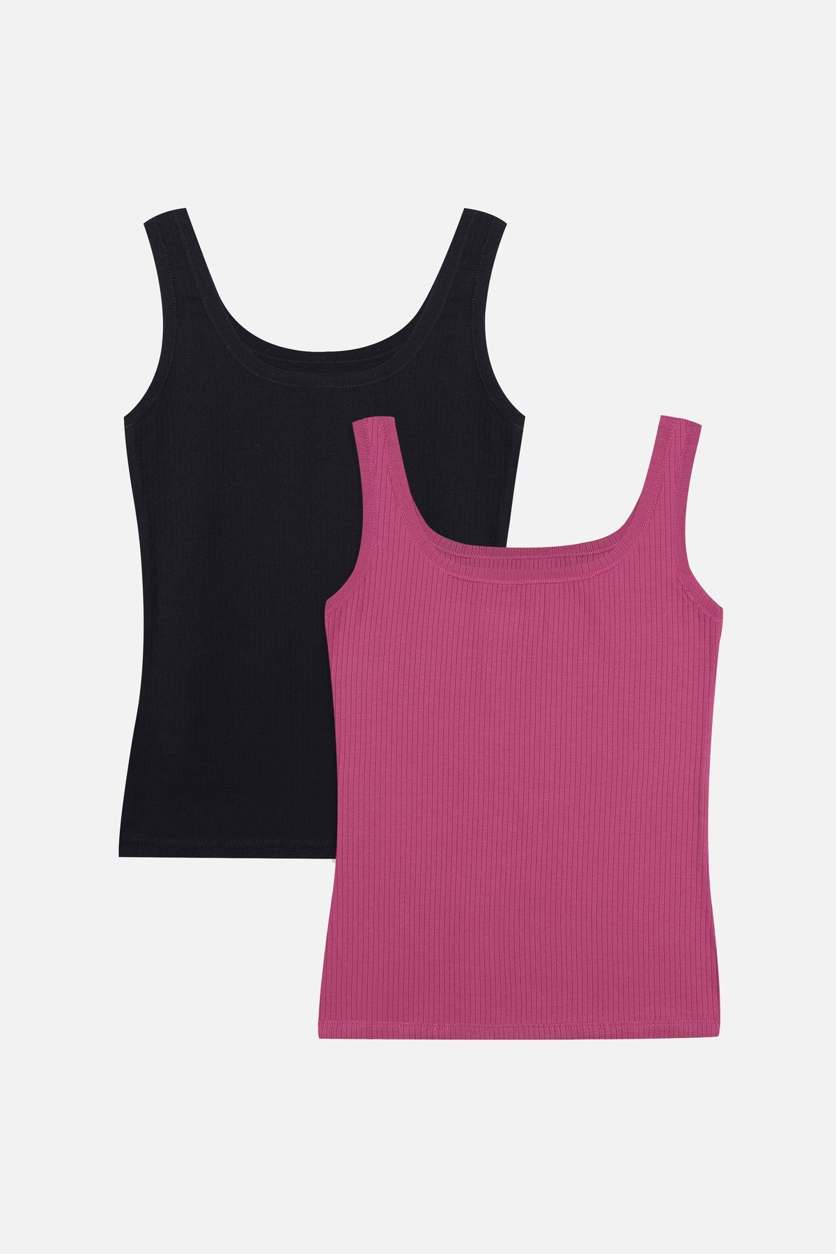 2'li Kalın Askılı Fitilli Atlet Siyahfusya - L/XL