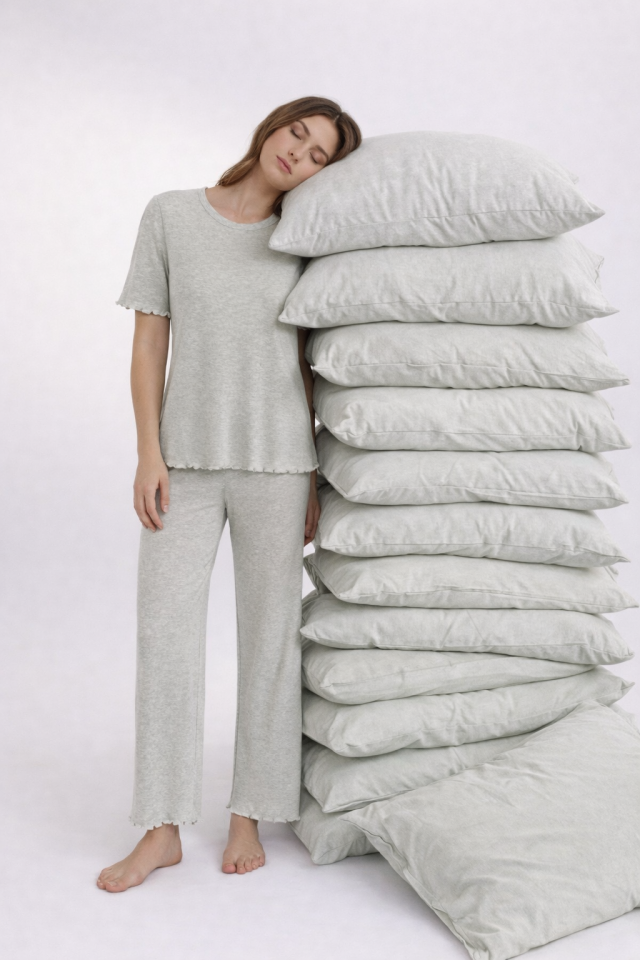 Kadın Pamuklu Kısa Kollu Baby Overloklu Pijama Takımı Gri - XL