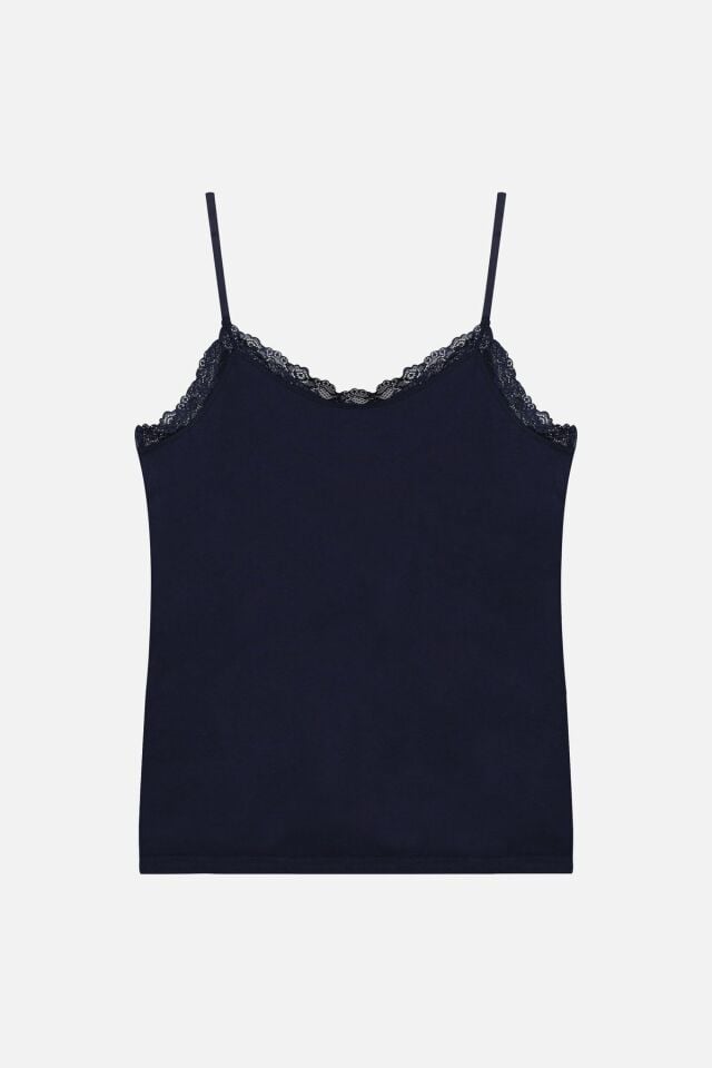 Kadın 2'li Ip Askılı Dantelli - Ayar Halkalı Atlet Lacivert - 2XL