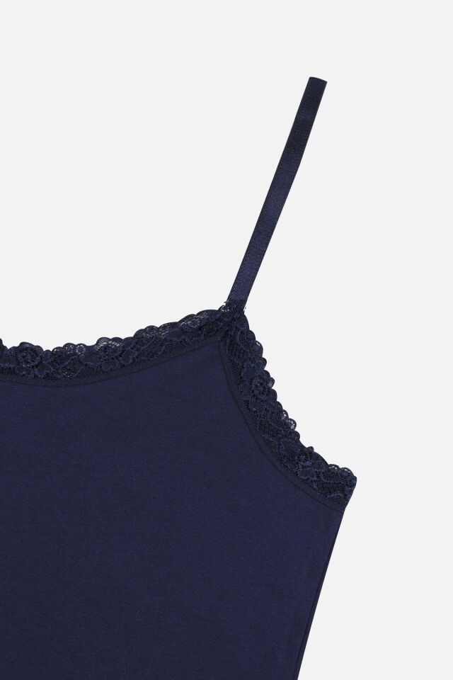 Kadın 2'li Ip Askılı Dantelli - Ayar Halkalı Atlet Lacivert - 2XL