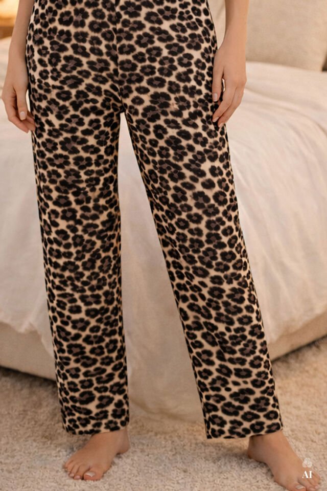 Sevgililer Günü Temalı Kadın Pamuklu Oversize  T-shirt  Ekose Desenli Pijama Takımı M - Siyah - Kahverengi