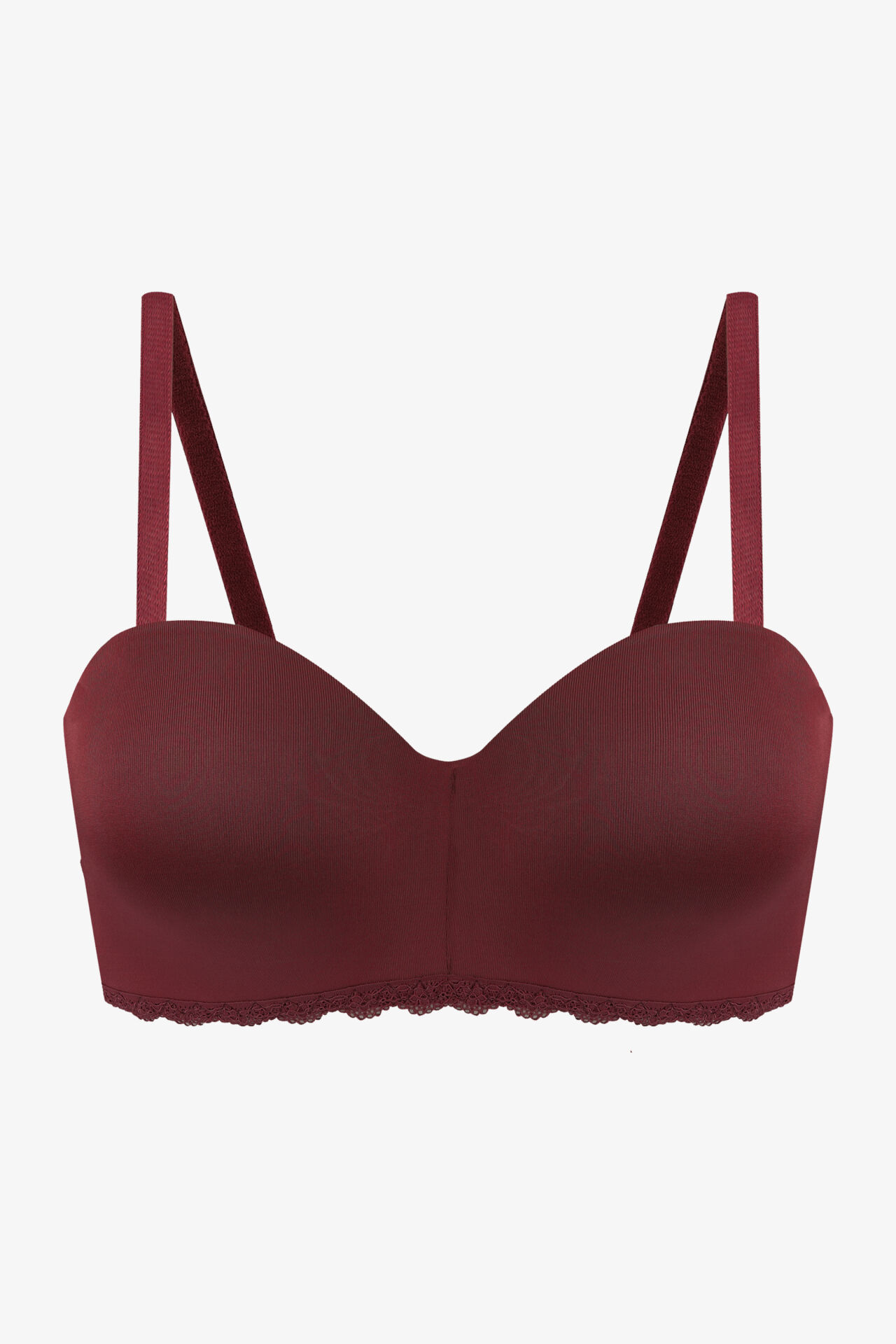 Kadın Dolgusuz Mikro Straplez Sütyen Bordo - 90B