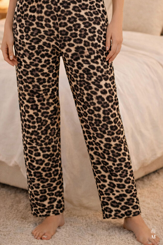 Sevgililer Günü Temalı Kadın Pamuklu Oversize  T-shirt  Ekose Desenli Pijama Takımı XL - Siyah - Kahverengi